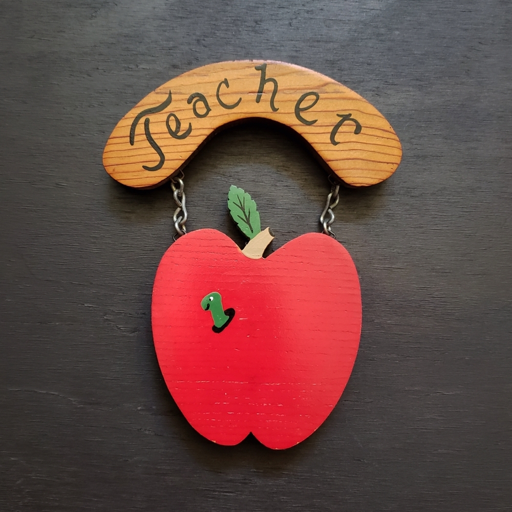 Wooden Hand Painted Teacher Apple Wall Hanging